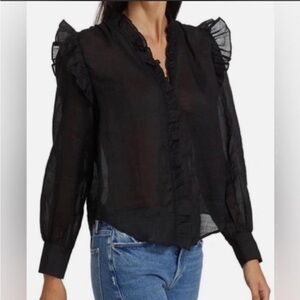 Frame Lauren Black Ruffle Blouse Womens S